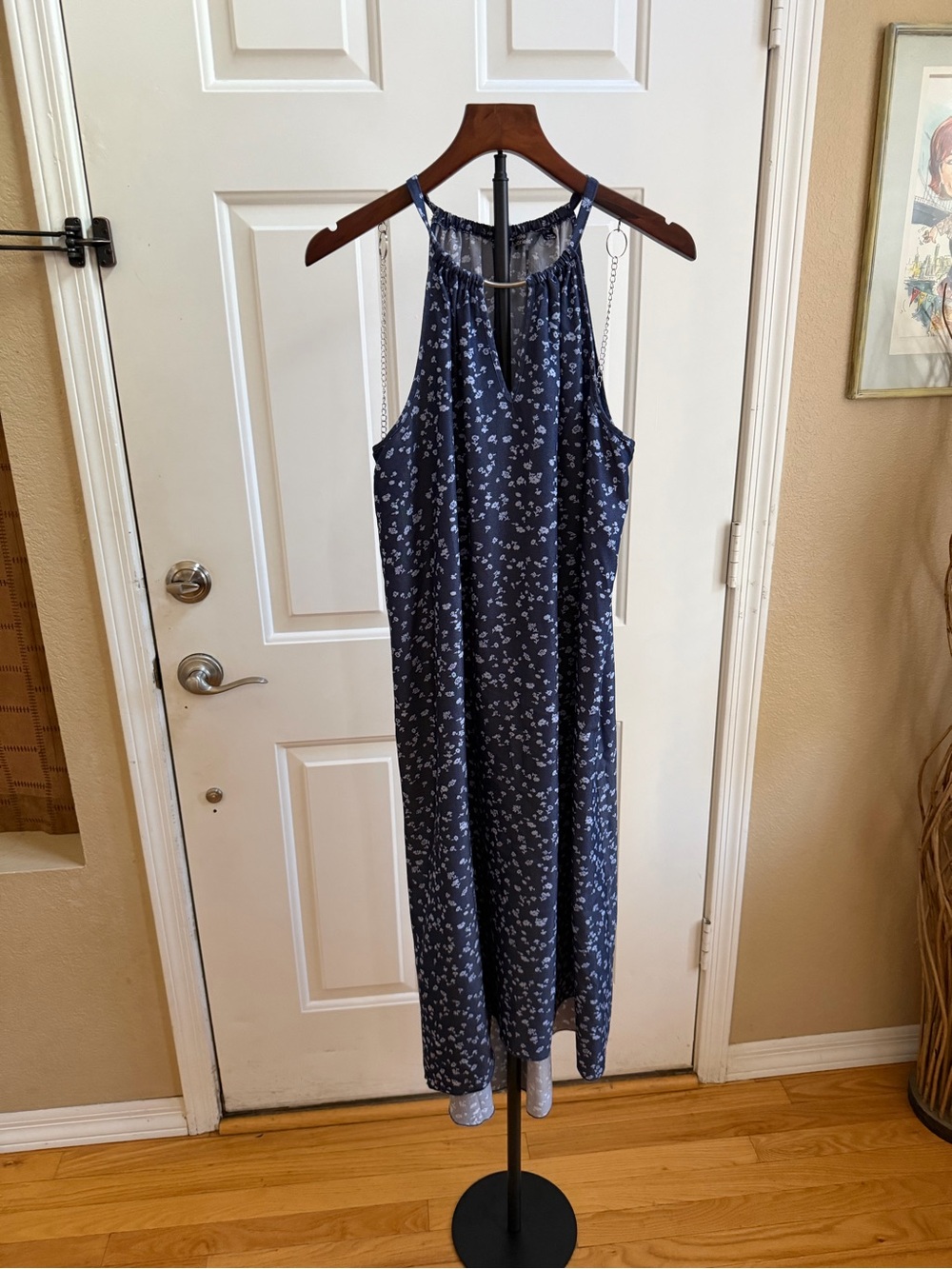 Mlle Gabrielle Navy and White Floral Halter Maxi Dress